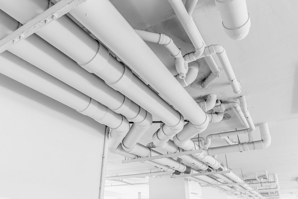 clean line white water pipes watering system pipe engineer design in underground condominium.