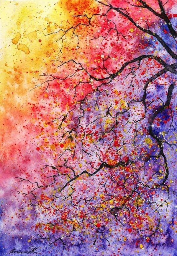 Abstract Trees watercolor
