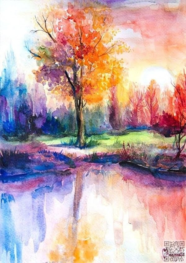 Rainbow Trees watercolor