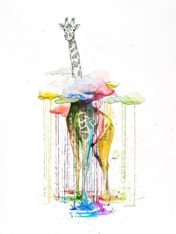 Rainbow Giraffe  watercolor