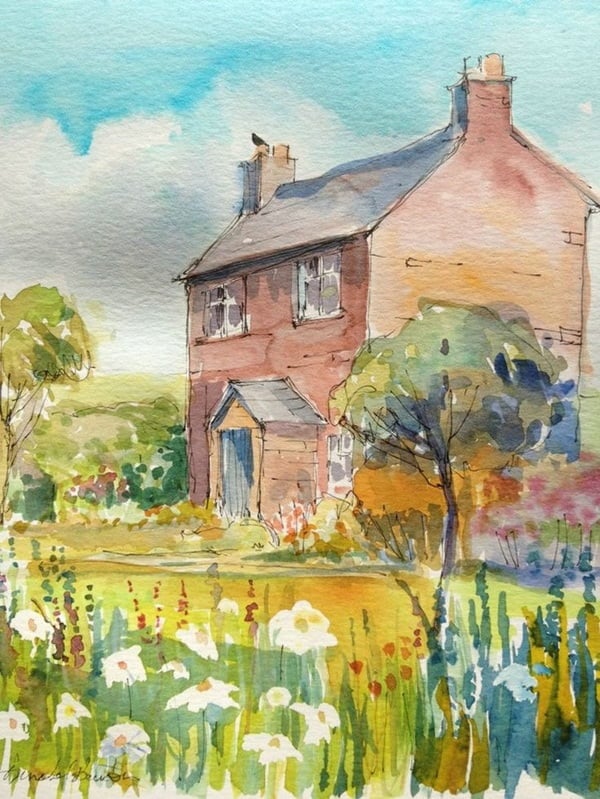 Farmhouse watercolor painting