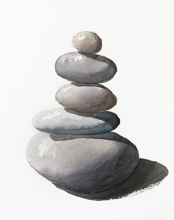 Balancing Zen Stones watercolor paintings
