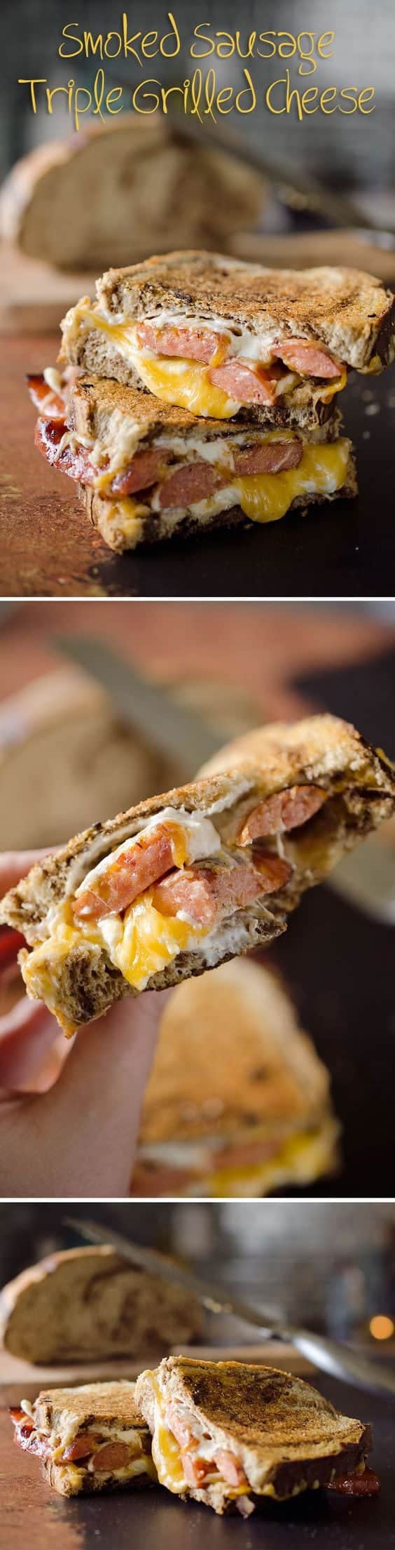 Smoked Sausage Triple Grilled Cheese