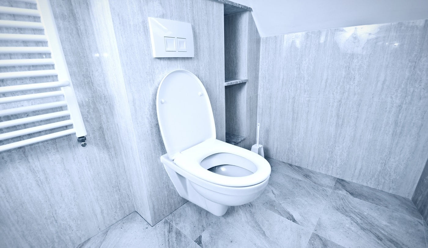 White toilet bowl in the restroom.