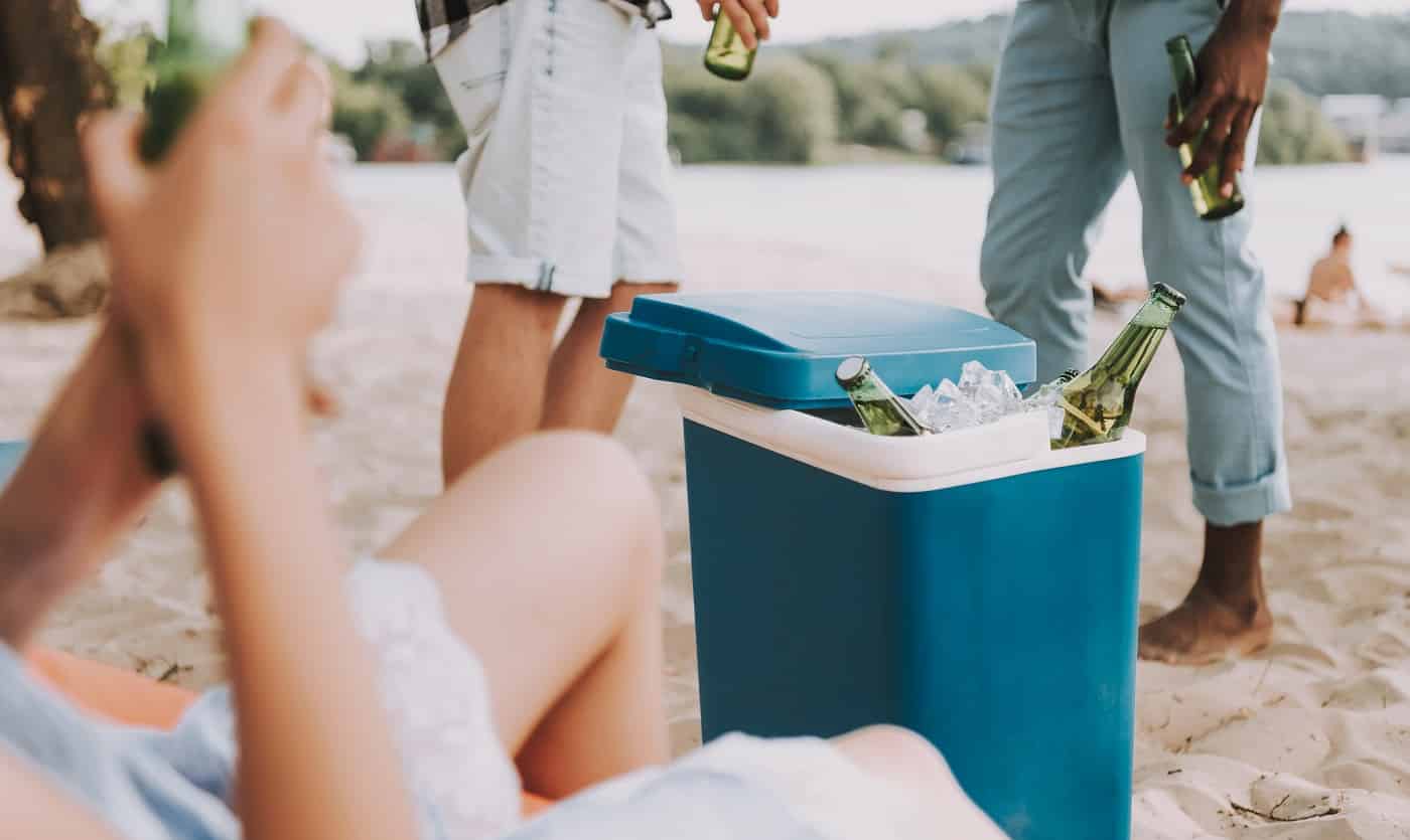 Bottles in Portable Best Outdoor Patio Coolers at Beach Party.