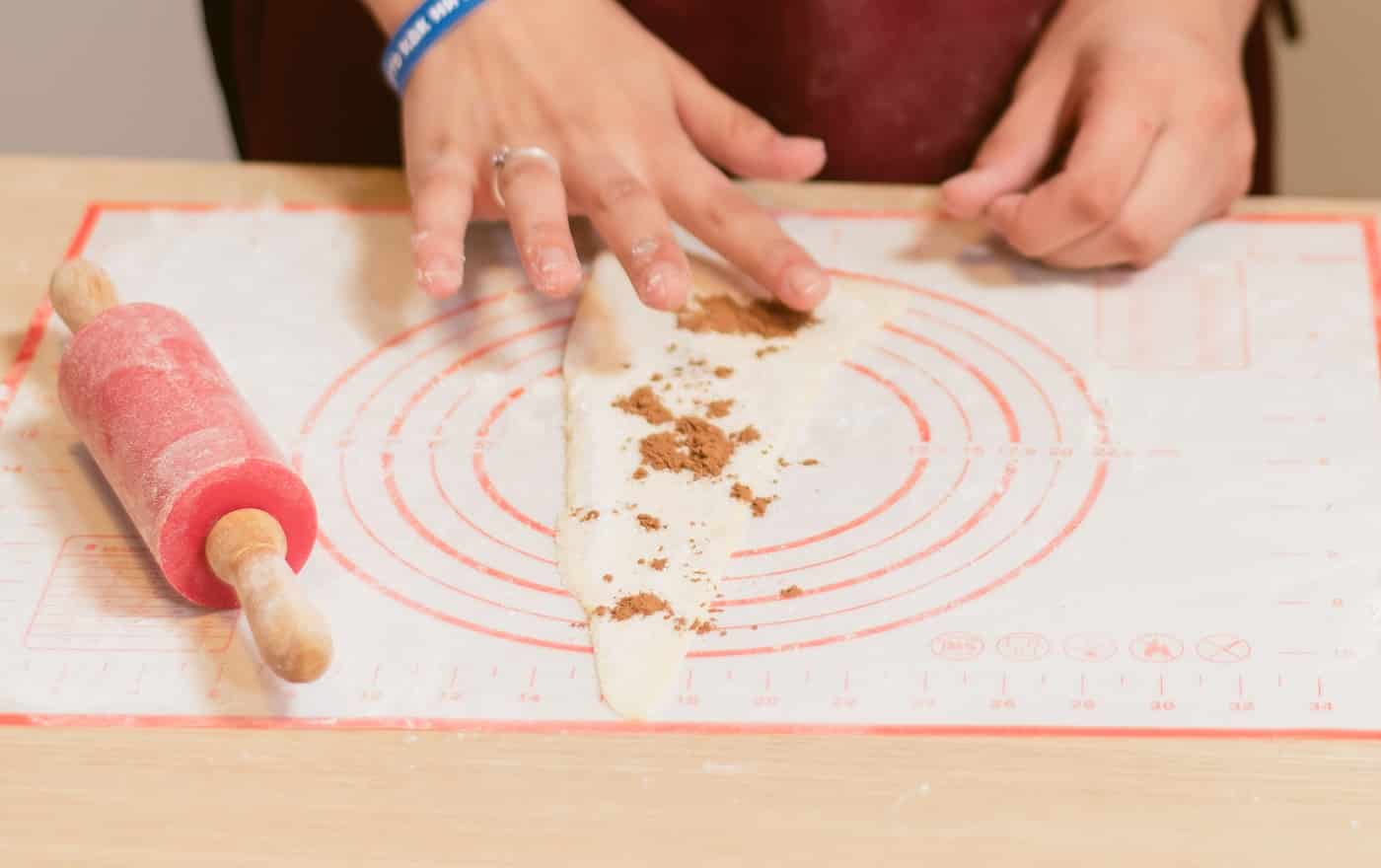 dough mat. Cooking Croissants with Cocoa