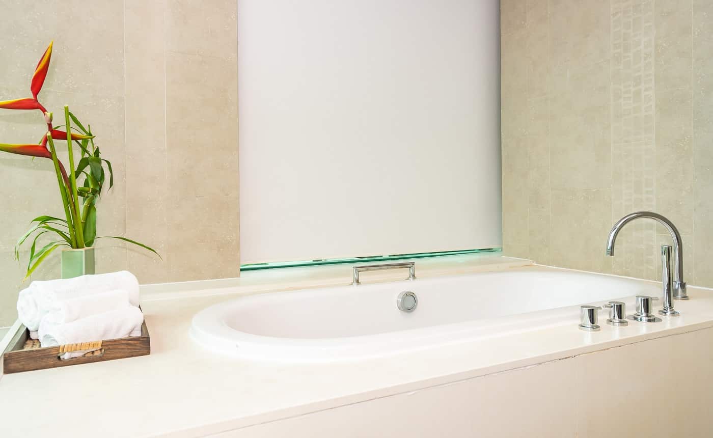 Beautiful luxury and clean white bathtub decoration interior of bathroom