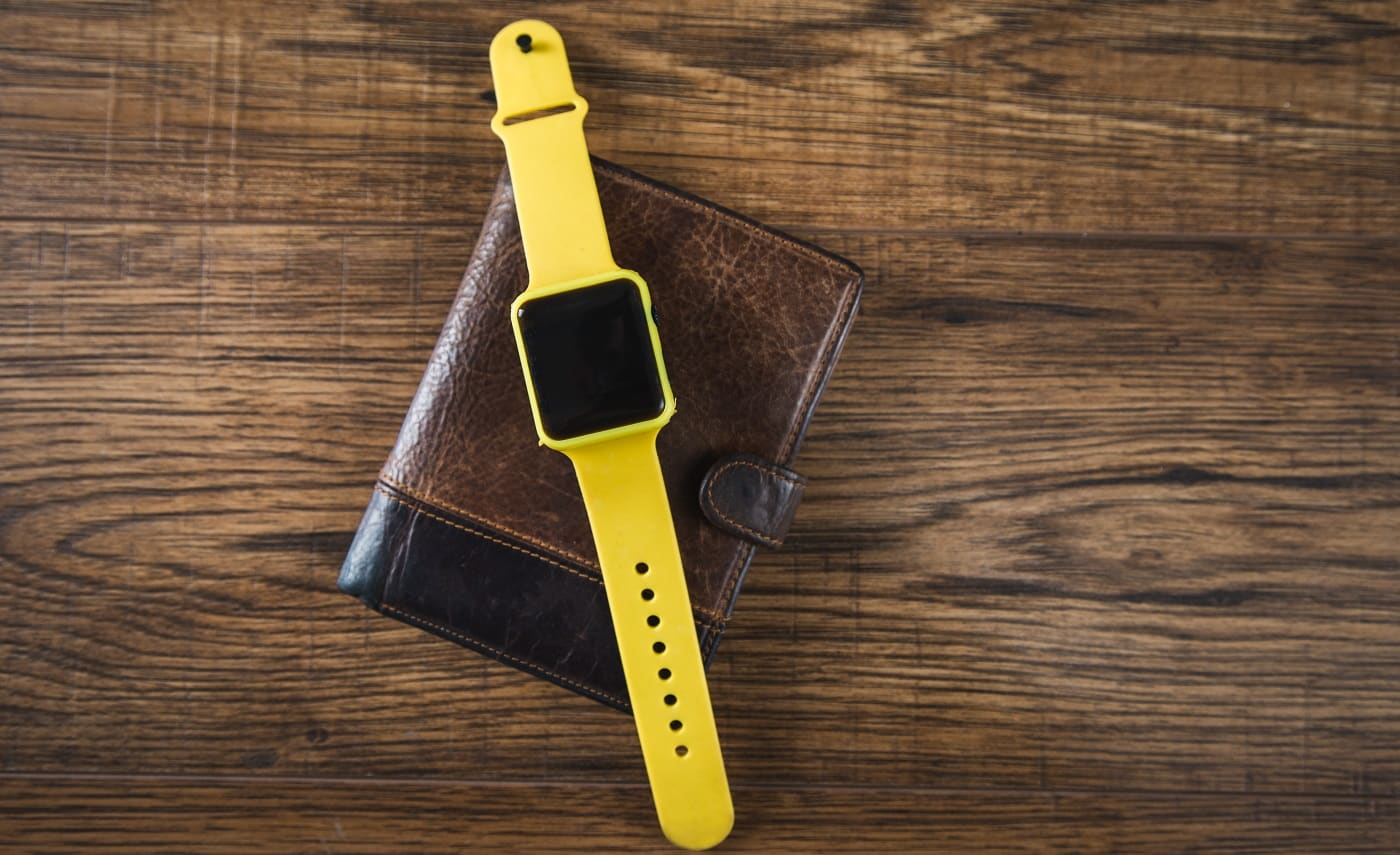 smart watch on the wallet on the table