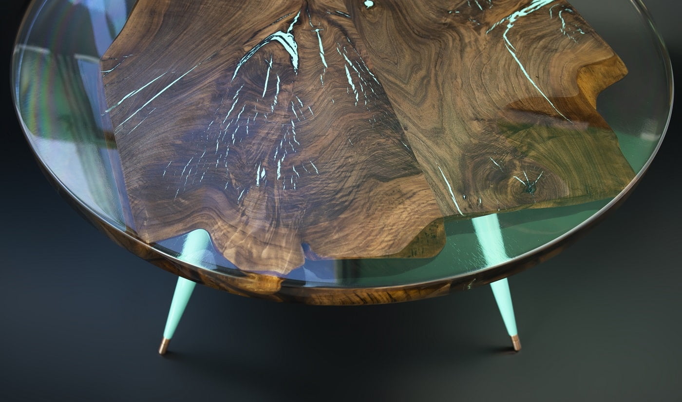 Modern handmade table made from walnut tree