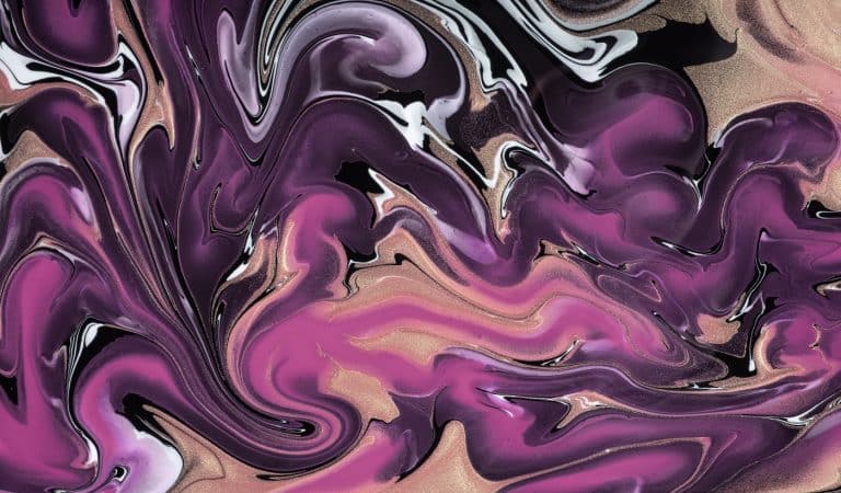 Abstract fluid art background dark purple and black colors. Liquid marble. Acrylic painting on canvas with lavender lines and gradient. Alcohol ink backdrop with violet wavy pattern.