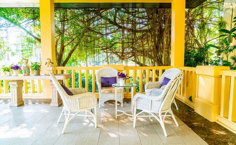 empty patio chair and table decoration on balcony