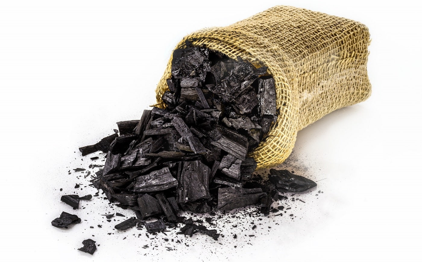bag of charcoal in pieces, coal based on wood