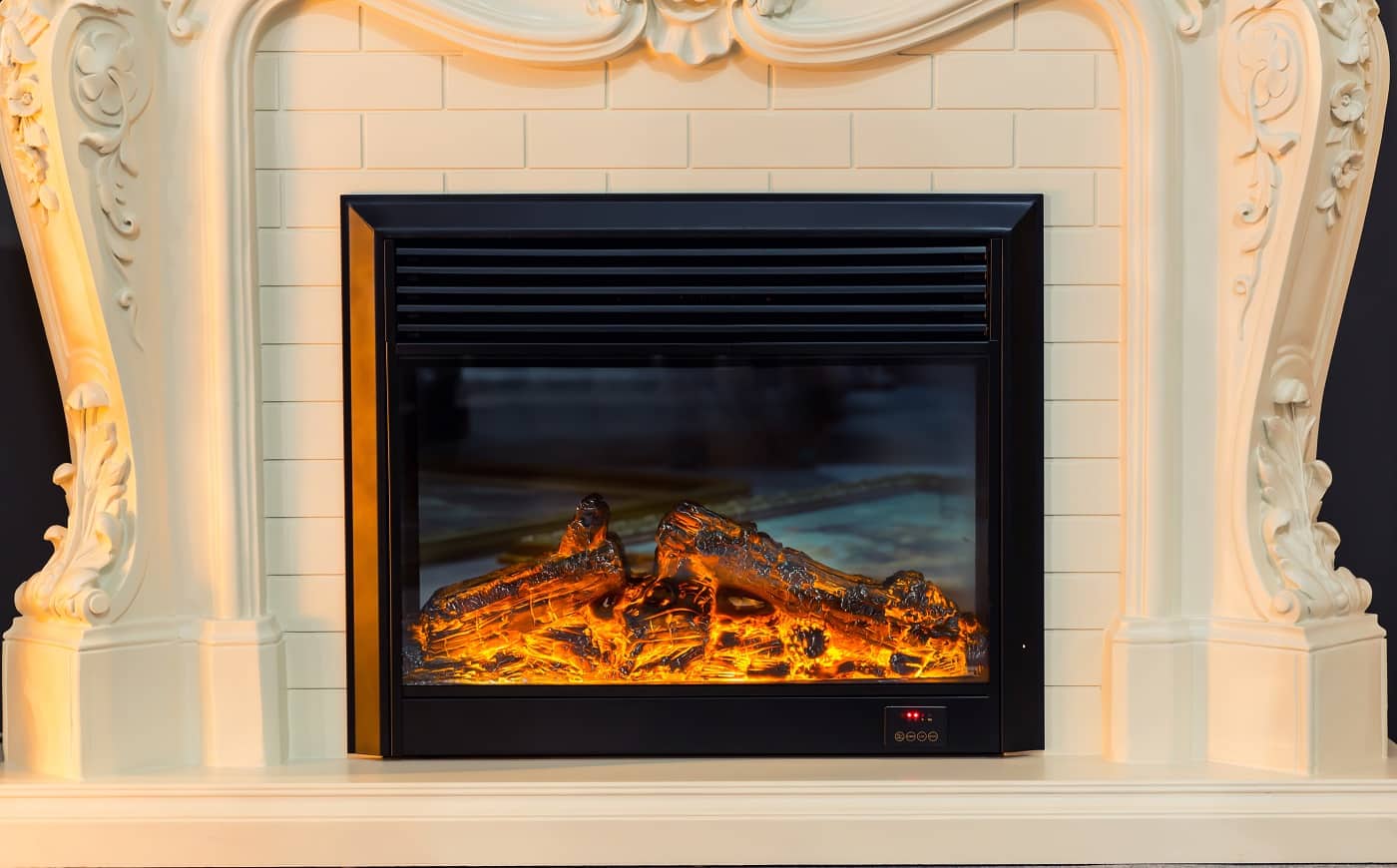 Modern electric fireplace. Closeup view