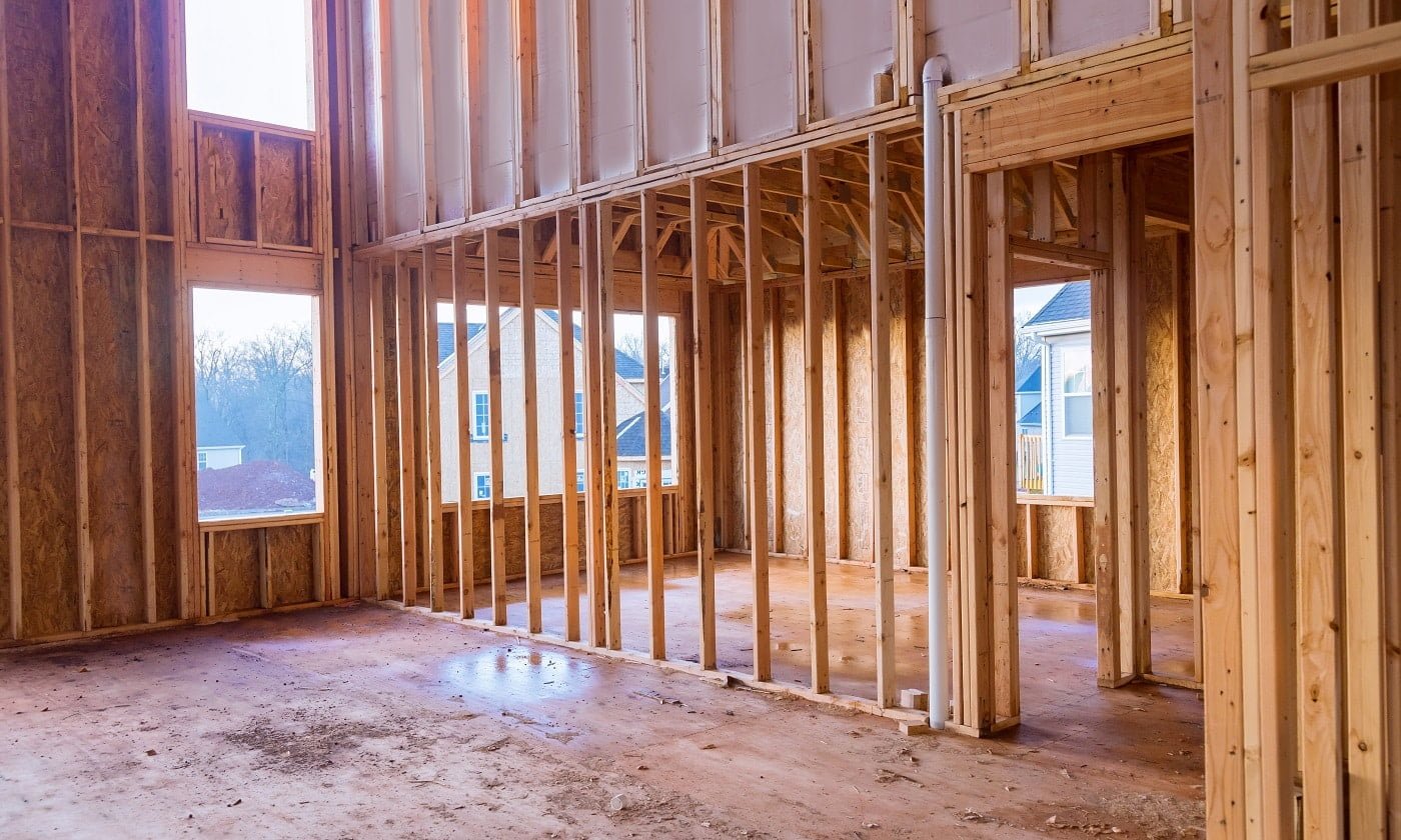 Interior view construction new residential home framing