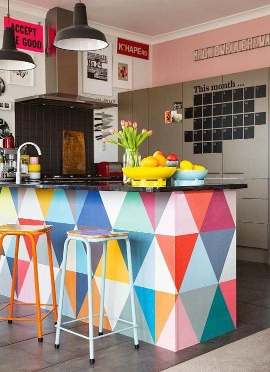 A Splash Of Color geometric colorful basement bar