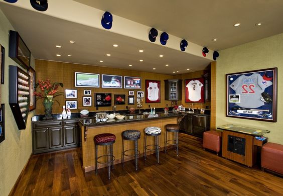 Sports Theme kitchenette and bar in the basement