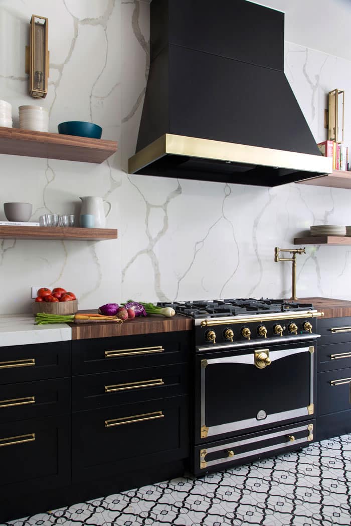 black kitchen cabinets brass handles