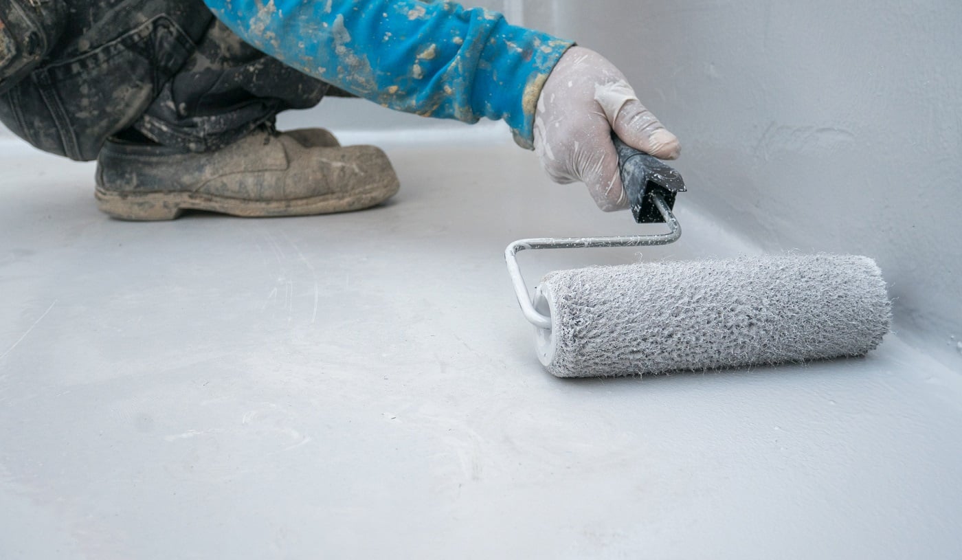 Epoxy paint on concrete floor for water proof protection industrial warehouse in japan