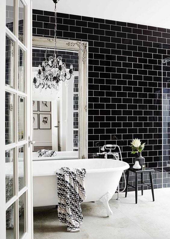 Experiment With Black Brick Tiles in the Bathroom