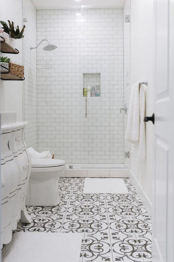 Tiled Black And White Bathrooms black and white