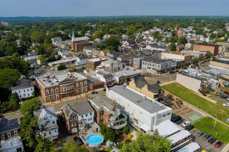 Aerial view of single family homes, a residential district East Brunswick New Jersey USA