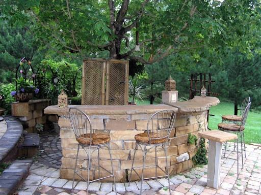 Backyard Stone Paver Patio With Bar Area