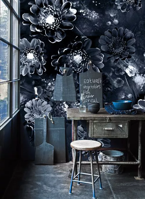 17. Darkness with black floral wallpaper