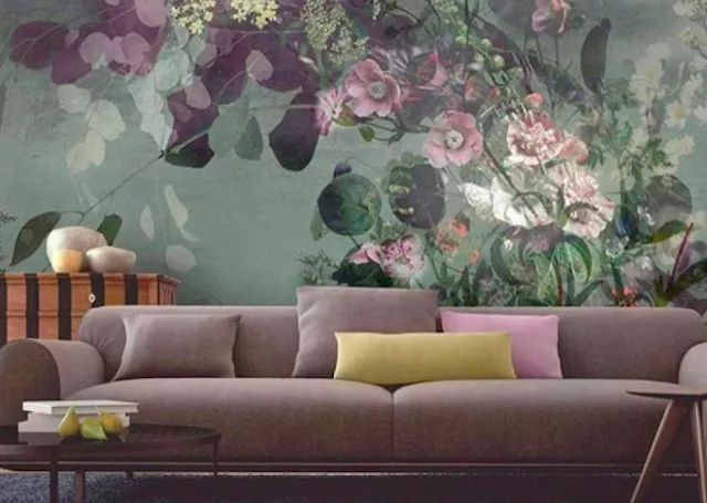 20. Artistic  purple and green floral wallpaper