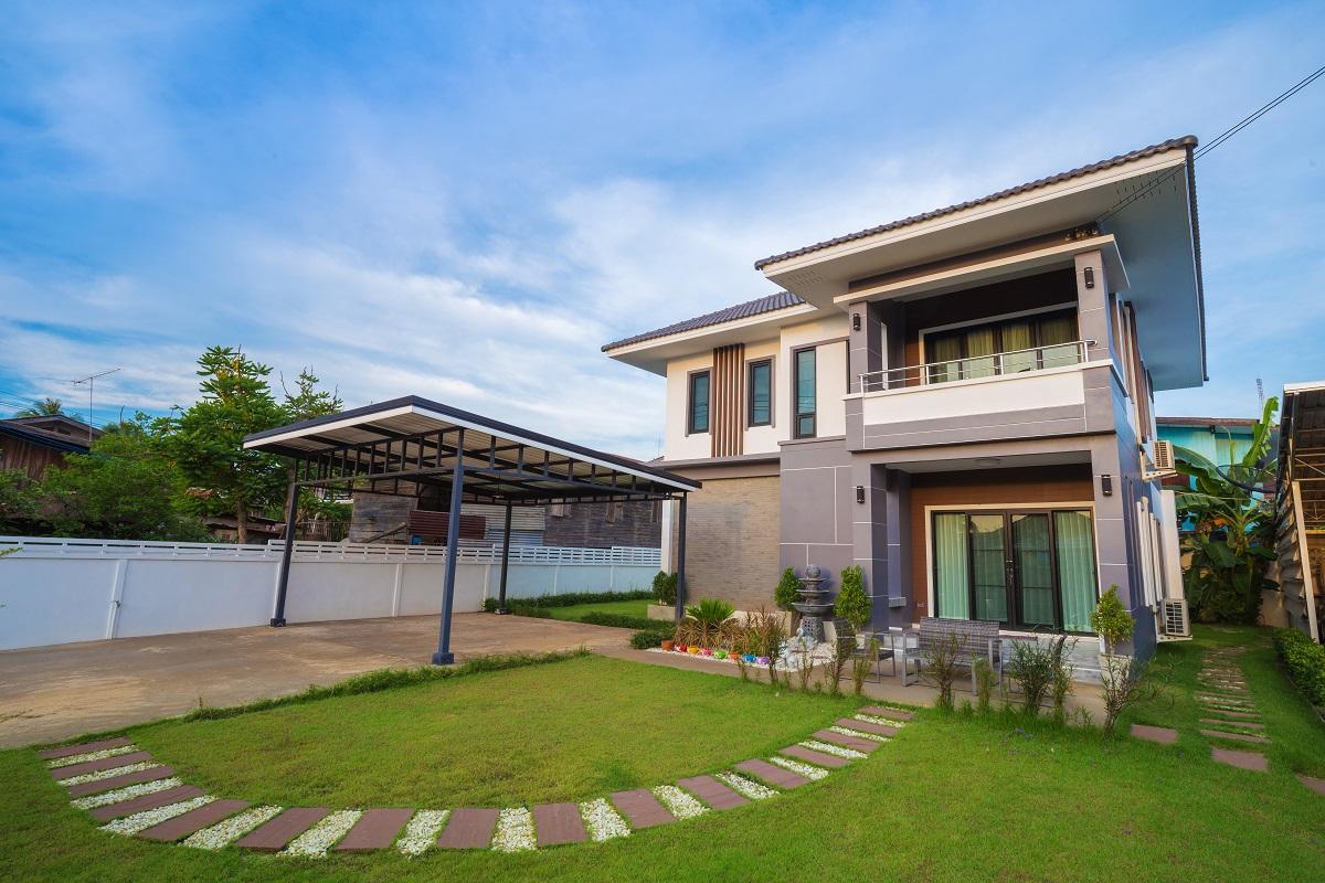 modern house with sky background. Steel Framing Houses.