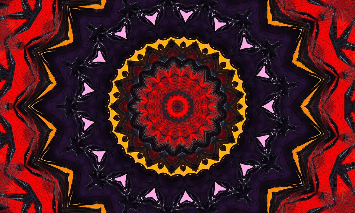red circular wave glow. kaleidoscope flower. abstract background for your business. Algorithmic Art.