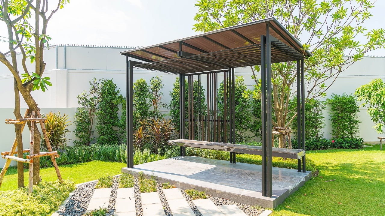 empty pavilion in garden - boost up color processing. Outdoor Privacy Screen.