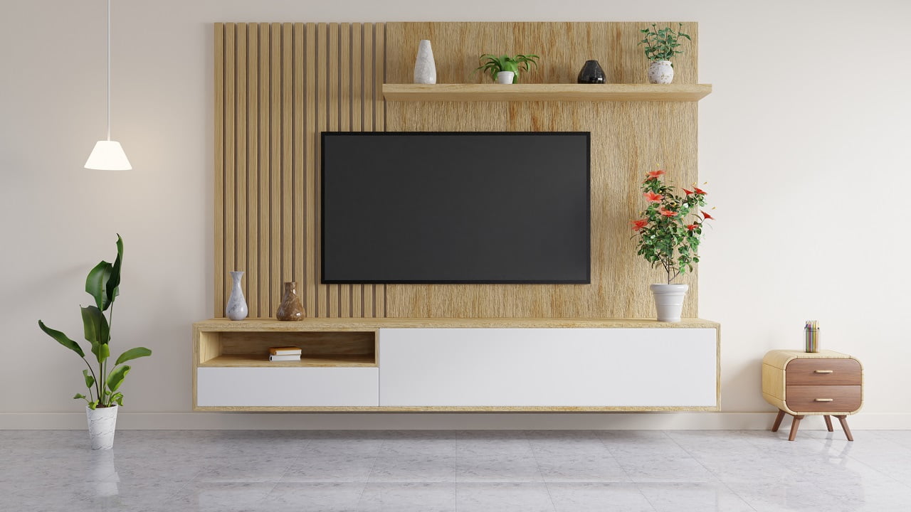 Mounted TV With On-wall Shelf