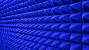rows of acoustic music soundproof foam pyramid panel with blue lighting. Soundproof Insulation Conclusion