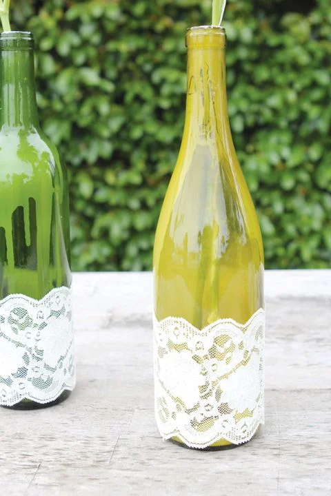 Lace Trim Wine Bottle Vases
