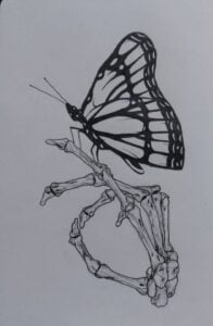 Hand, Skeleton, Butterflies Tattoo Drawing Ideas