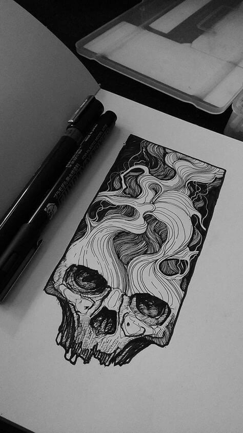 Skull with Smoke/Wind Drawing Design