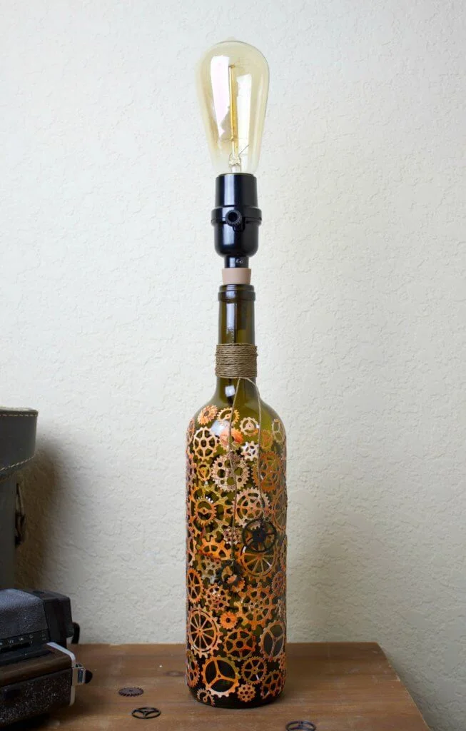 Repurposed Steampunk Wine Bottle Lamp