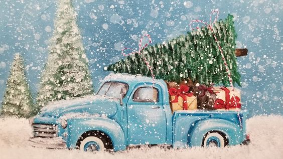 Vintage Christmas Truck Painting