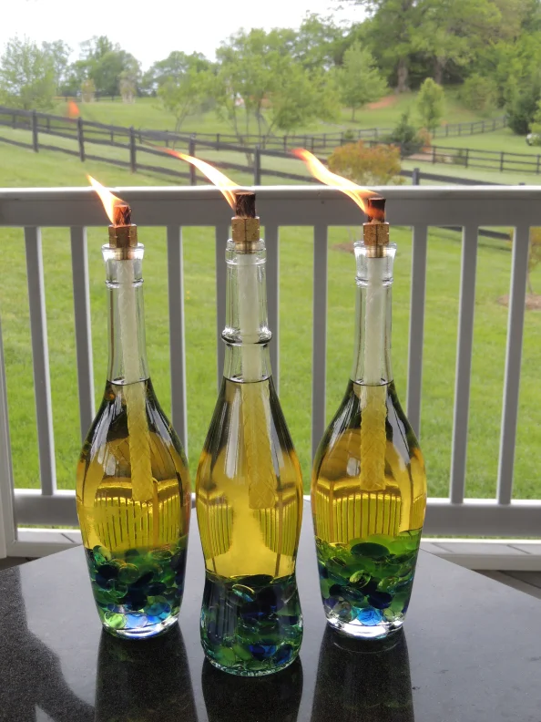 Colored Marbles Inside a Wine Bottle Outdoor Torch