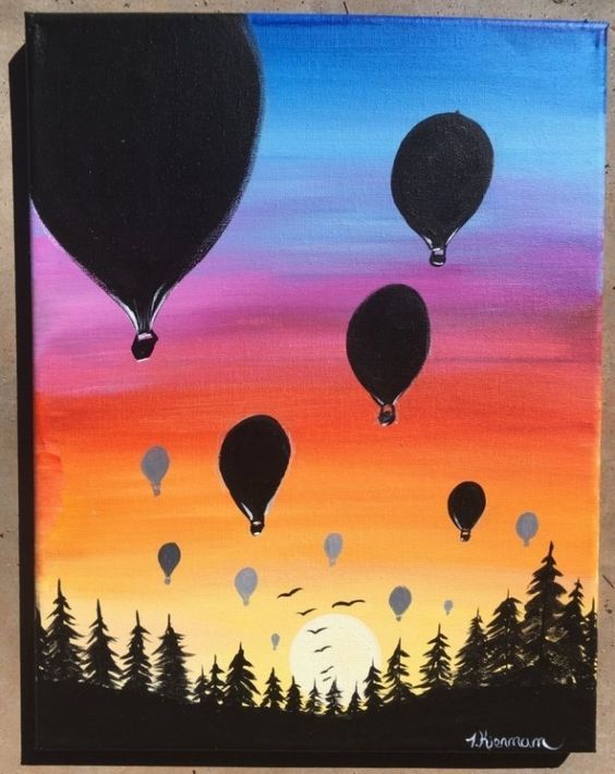 Sunset With Hot Air Balloons