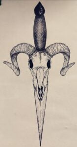 Sword in Horned Skull Tattoo Design