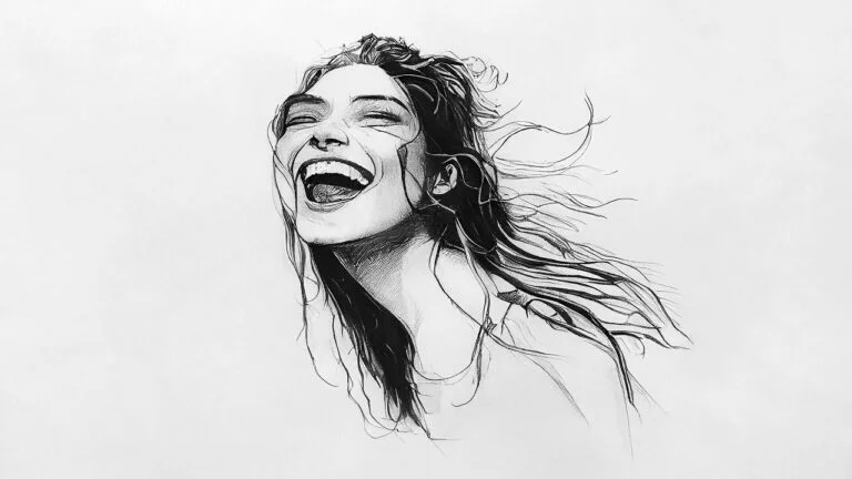 Laughing Girl Painted in Black and White. Drawing Ideas for Girls.