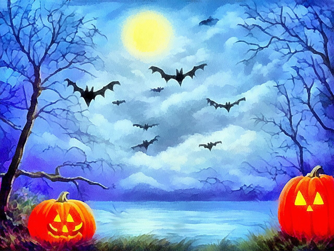 Drawing of haloween nature background with orange pumpkin in painting on paper style. 45 Easy Halloween Drawing Ideas.
