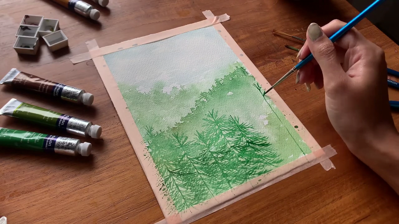 Painting The Pine Trees In The Foreground