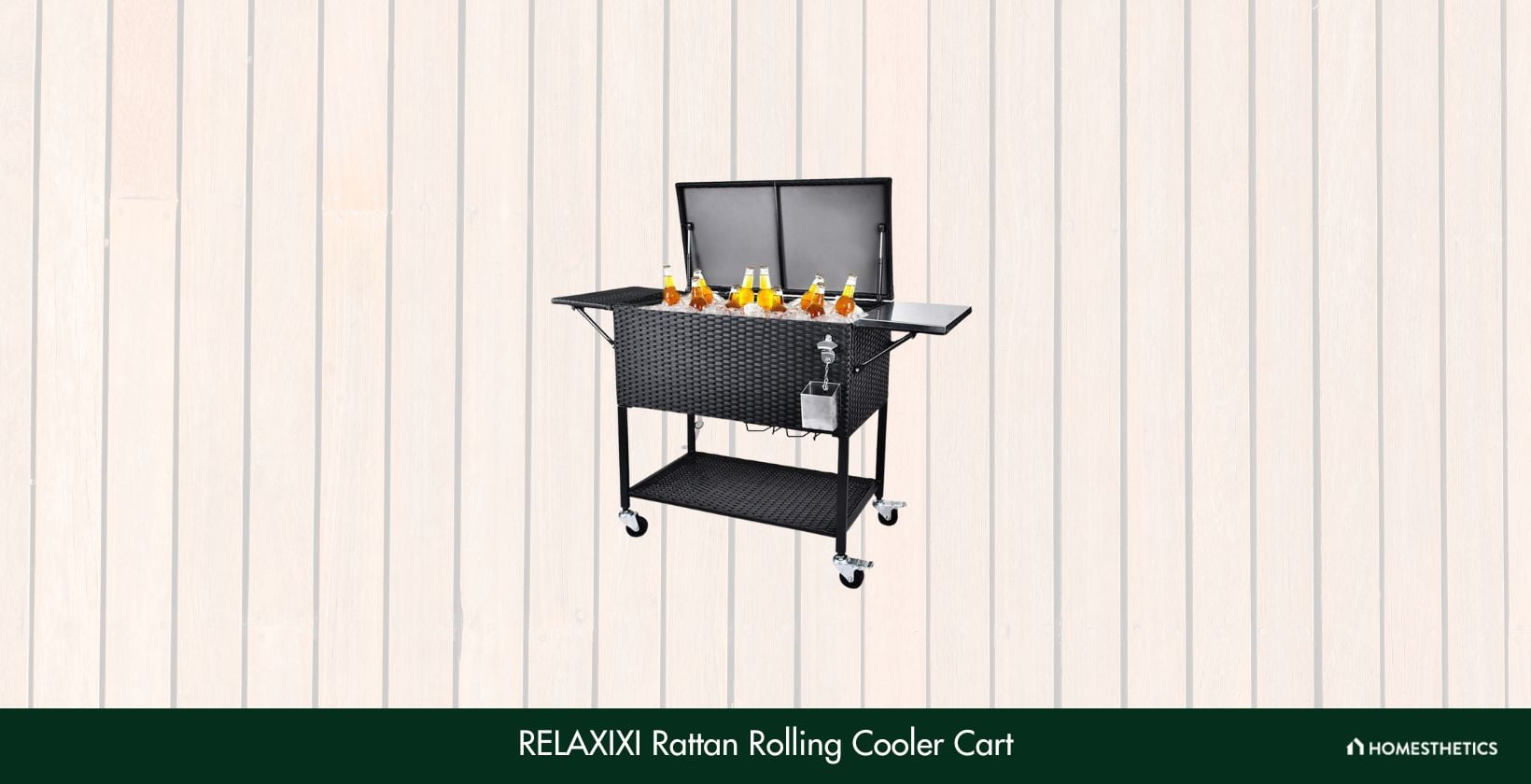 RELAXIXI Rattan Rolling Cooler Cart