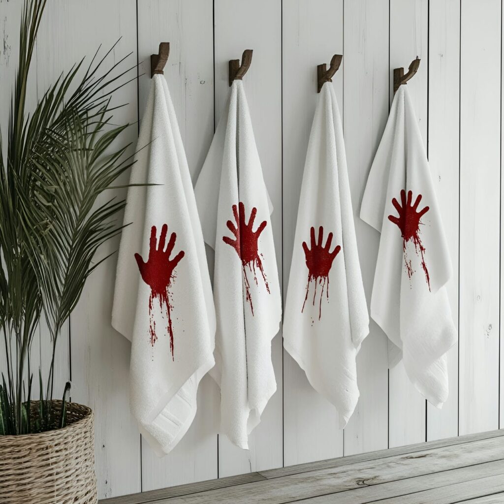 03. Bloody Handprint Towels with Gory Haunted Effect