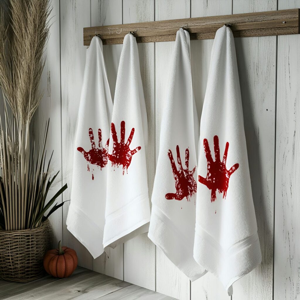 03. Bloody Handprint Towels with Gory Haunted Effect