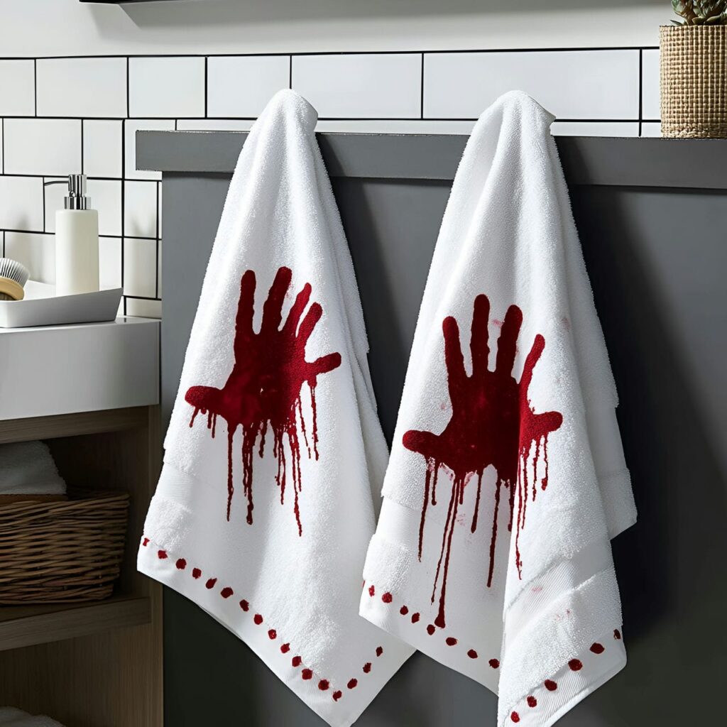 03. Bloody Handprint Towels with Gory Haunted Effect