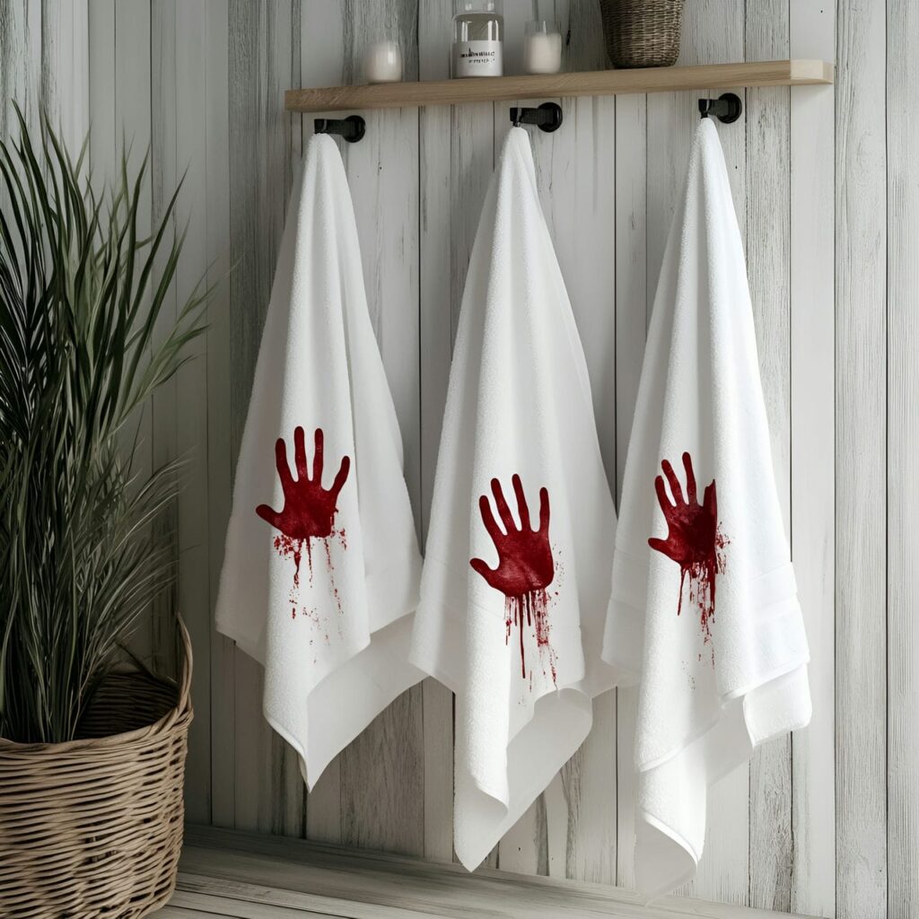 03. Bloody Handprint Towels with Gory Haunted Effect