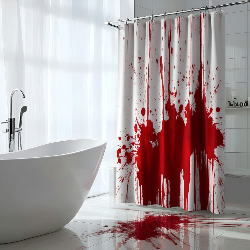 10. Bloody Shower Curtain with Horror Movie Effect